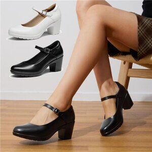Women's Chunky Low Heel Mary Jane Pumps Ankle Strap Closed Toe Dress Shoes